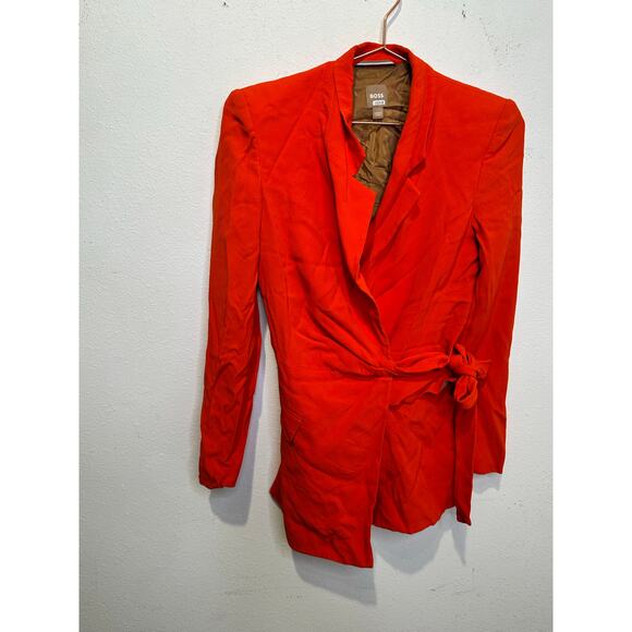 BOSS Women's Orange Red Tie Wasit Collared Jawana Blazer Jacket Size US 0 - Picture 4 of 16